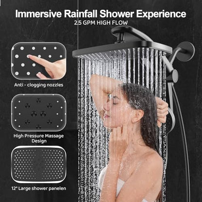 12-Inch High Pressure Rain Shower Head with Handheld Spray Combo, Magnetic | 12-Inch High Pressure Rain Shower Head with Handheld Spray Combo, Magnetic