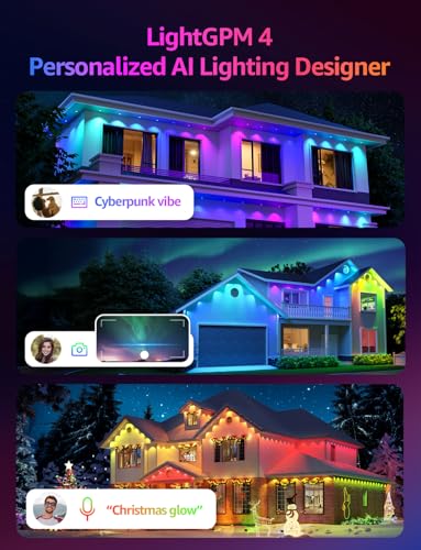 Lepro EE1 AI Permanent Outdoor Lights, 50ft 30 RGB+IC LED & Dual Output | IP67 Waterproof Eave Light for Christmas, Halloween, Smart Light Decor, Works with Alexa & Google, 2.4 GHz WiFi/Bluetooth