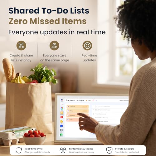 Winnovo 15.6-Inch Smart Digital Calendar & Photo Frame for Family, Wall Planner with Light Wood Frame, Auto-Sync to Apple, Google & Outlook, Touchscreen Display with Chore Chart, To-Do Lists & Meal Planner, No Subscription