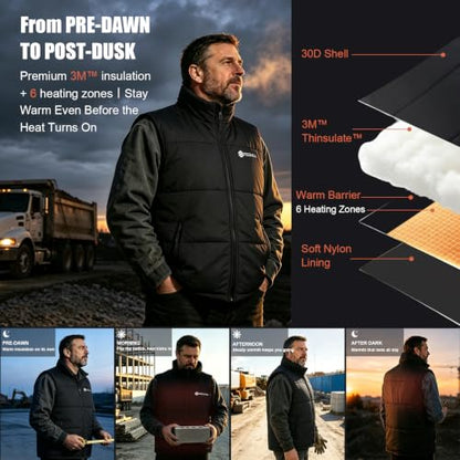FREEHILL Men's Heated Puffer Vest, -22°F Outdoor Work Hunting Ice Fishing,M