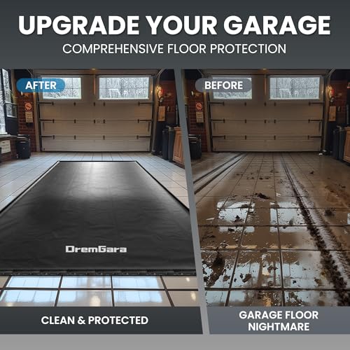 DremGara 7'9" x 16' Garage Floor Mat, 610GSM PVC Containment Mat for Cars | Heavy-Duty, 1.2in Raised Edges, Waterproof Garage Protection, Non-Slip Design, Easy Hose Clean, Kit with Squeegee