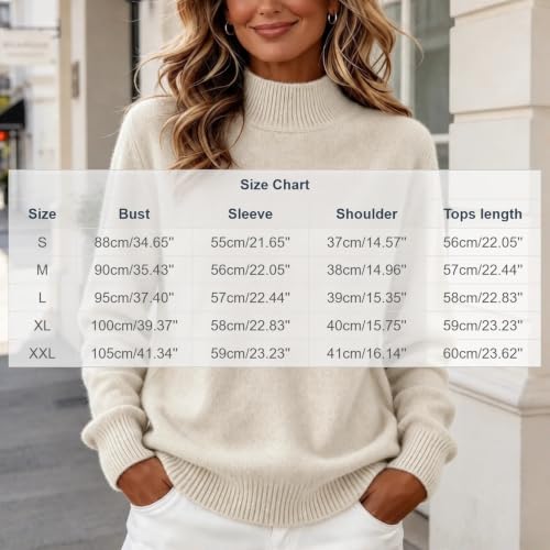 Sweaters for Women Womens Sweaters Fall 2026 Solid Mock Neck Long Sleeve Knit Pullover Top Comfy Basic Jumper Daily Casual Fall Winter Wear Beige S