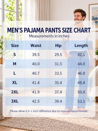 PrinStory Mens Pj Pants Lightweight Pajama Bottoms with Button Fly L