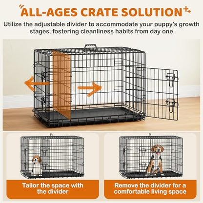 Yaheetech Dog Crate 36'' Double Door Dog Crate with Divider, Removable Tray