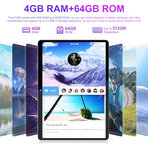 Android 12 4(2+2) GB RAM 64GB ROM Tablet with 10.1 Inch 1280 * 800 IPS Srceen, Octa-Core 1.6GHz Processor, 5MP+2MP Dual Camera, 5000mAh, WiFi, Bluetooth 5.0, GPS, 256GB Expansion