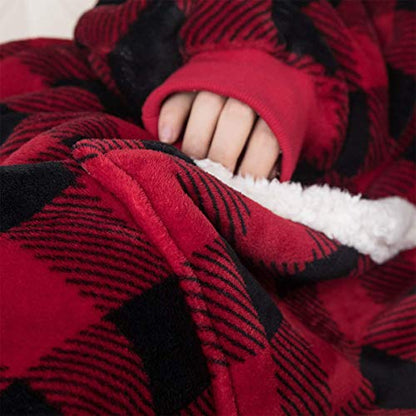 IvyH Oversized Hoodie Blanket Sweatshirt, Super Soft Hoody Home Leisure Plush Hooded Sweater One Size fits Men Women Girls Boys Unisex(Red Plaid)