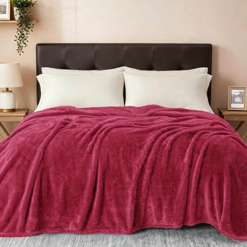 Exclusivo Mezcla Fuzzy Plush Fleece Bed Blanket King Size, Deep Red