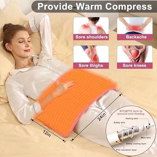 Heating Pad Electric Heat Pad, Hot Heated Pad,Moist Heat Heating Pad Moist and Dry Heat,Multiple Temp and Timer Settings (Light pink, 24"X12")