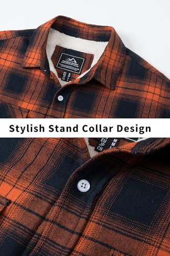 TACVASEN Flannel Shirt for Men Fleece Lined Coat Outdoor Sherpa Jacket Men Button Winter Coat Cotton Jacket for Men Casual Orange, XL