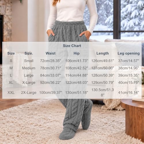 Footed Pj Pants for Women Soft Warm Fuzzy Fleece Pajamas Bottoms Dark Gray