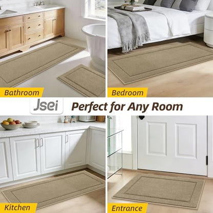 JSEI Non-Slip Bathroom Rugs, 2PCS Non-Slip, 20"x32"+20"x48", Beige