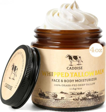 CADDISE Beef Tallow Face Cream, Tallow and Honey Balm, Bergamot, 4 Oz