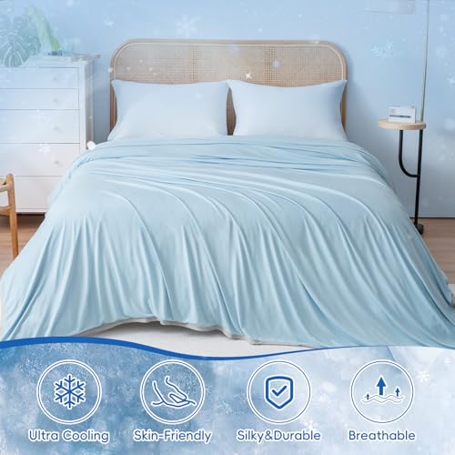 PHF Double Cooling Blanket for Hot Sleepers King Size, Arc-Chill Q-Max>0.5 with Double Cooling, Summer Blanket Absorbs Heat to Keep Cool All Night for Night Sweats (Ice Blue, 108''x90'')
