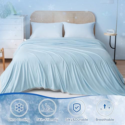 PHF Double Cooling Blanket for Hot Sleepers King Size, Arc-Chill Q-Max>0.5 with Double Cooling, Summer Blanket Absorbs Heat to Keep Cool All Night for Night Sweats (Ice Blue, 108''x90'')