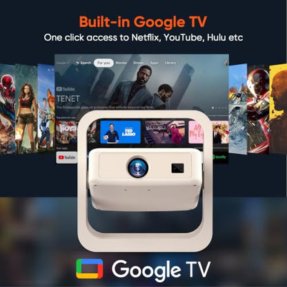 【Upgraded Google TV 14.0】 Smart Projector 4K, Native 1080P Mini Projectors with WiFi6 & Bluetooth, 500ANSI Portable Projecteur with Auto Focus & Keystone, Home Projecteur for Indoor & Outdoor