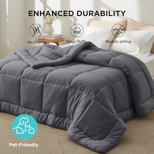 Bedsure Comforter Duvet Insert King - Quilted All Season Grey, 90x102
