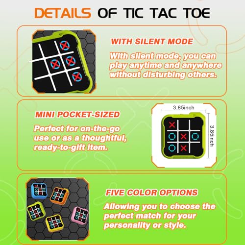 Electronic Tic Tac Toe Game, 4-in-1 Handheld Puzzle Tic Tac Toe Bolt Game, Portable Travel Board Game for Car Ride, Educational Memory Games for Ages 3 for Boys, Green