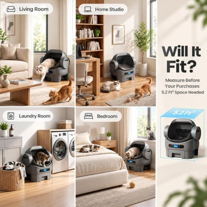 Automatic Litter Box Self Cleaning, Smart Cat Litter Box with LED
