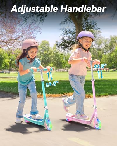 Gyroor KS2 Kids Electric Scooter 5 MPH LED Light Up Wheels Pink | 5 MPH safe speed, LED light-up wheels, Pink finish, Adjustable height design, Easy kick-start motor