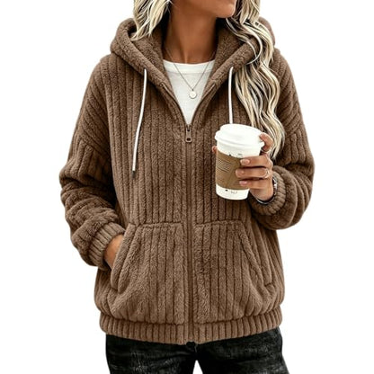 Generic Fleece Zip Up Hoodie for Women Lightweight Sherpa Hooded Jacket