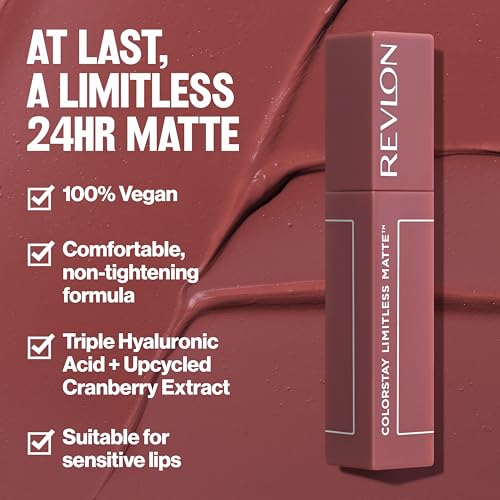 Revlon Lipstick, ColorStay Limitless Matte Liquid Lipstick, Vegan Formula, No-Budge Matte, Longwear Lipstick, Long Lasting, Lightweight/Comfortable, Waterproof, 004 Model Behavior, 0.17 fl oz/ 5ml