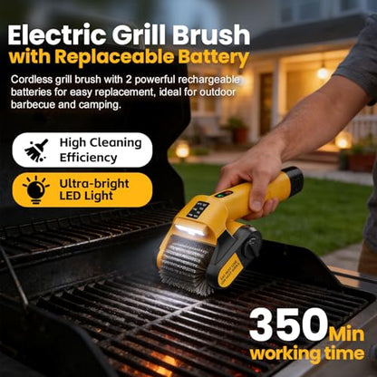 Qimedo Electric Grill Brush for BBQ, 2 Removeable Batteries, Yellow