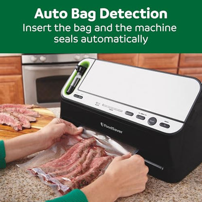 FoodSaver V4400 2-in-1 Vacuum Sealer Machine with Automatic Vacuum Sealer Bag Detection and Starter Kit, Safety Certified, Black and Silver