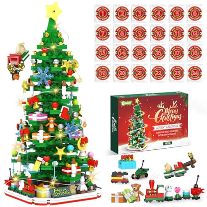 Advent Calendar 2026 Adult Teen Boy Girls Kids Christmas Tree Building Set Toys with Led light, Holiday 24 Days Christmas Countdown Calendars Xmas Tree, Fun Cute Gifts (1083 PCS)