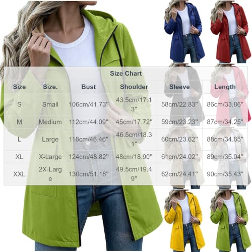 Jacket Women Rain Jacket Women 2026 Long Hooded Zip Up Waterproof Windbreaker Coat With Pockets Casual Fall Winter Outdoor Raincoat Green Large