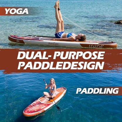 InnoExpo 11' Inflatable Stand Up Paddle Boards with Premium Accessories, Wide Stable SUP Paddle Board Design, Non-Slip Comfort Deck for Youth & Adults (Timber)