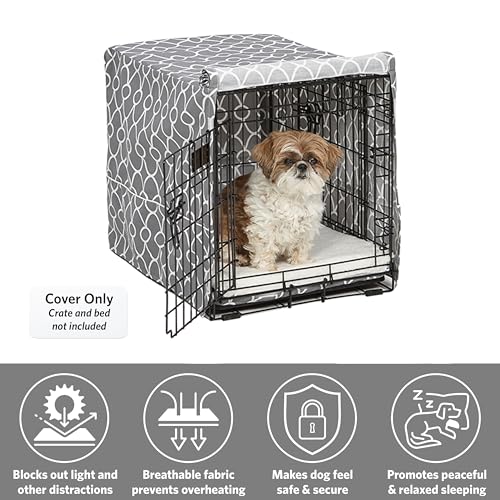 MidWest Homes for Pets Dog Crate Cover with Teflon Fabric Protector, Privacy Crate Cover Fits Midwest and New World 60.96cm Long Dog Crates, Machine Wash and Dry, CVR24T-GY