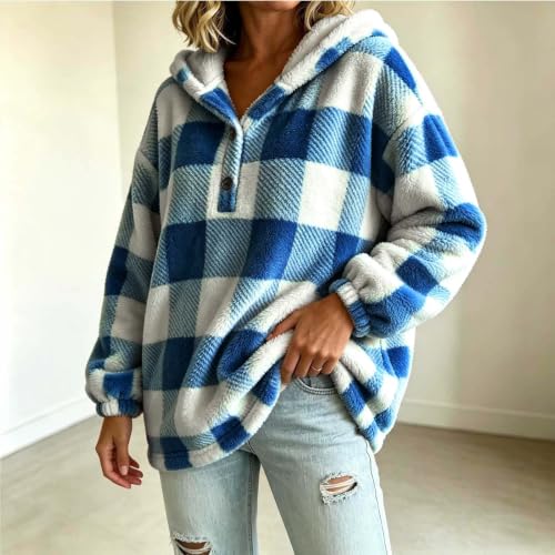 Generci Womens Xmas Fuzzy Hoodie Plush Fleece Sweatshirt Soft Cozy Pullover