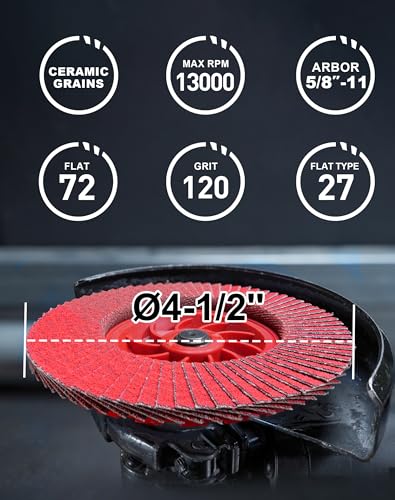 EZARC Ceramic Flap Discs 120 Grit, 4-1/2 x 7/8-Inch, Type 27, 5-Pack