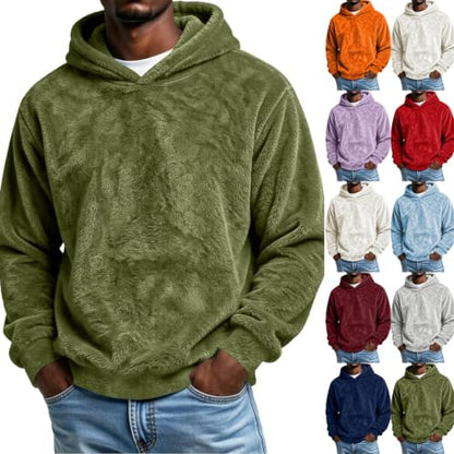Generic Hoodies for Men Fuzzy Warm Soft Long Sleeve Hooded Sweatshirt | Mens Hoodies Pullover Long Sleeve Warm Fleece Hooded Pullover Casual Winter Cozy Soft Hoodie Sweatshirt