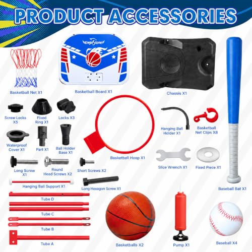 EagleStone 3 in 1 Kids Basketball Hoop and T Ball Set for Kids 3-12