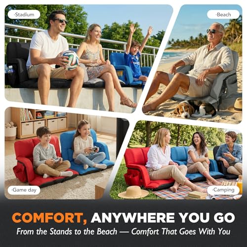 Stadium Seats with Backs 2 Pack, 12-Grid Ergonomic 4.7" Thick Bleacher Chairs for All-Day Comfort, 6 Reclining Positions, Portable Extra Wide Adjustable Stadium Chair for Football & Baseball