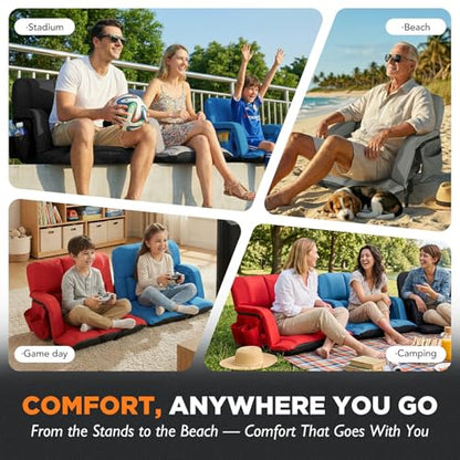 Stadium Seats with Backs 2 Pack, 12-Grid Ergonomic 4.7" Thick Bleacher Chairs for All-Day Comfort, 6 Reclining Positions, Portable Extra Wide Adjustable Stadium Chair for Football & Baseball