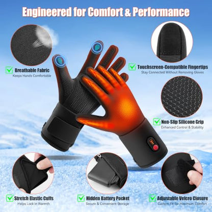 Thin Heated Glove Liners for Men Women, Rechargeable Gloves for Winter | Touchscreen-Friendly Slim Fit Heating Work Gloves Waterproof for Ski Driving,Hunting Cold hands·Non-slip grip· Hand Warmers