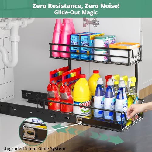 2-Pack Under Sink Organizer Value Set, 54kg Total Load - Easy-Glide Steel Pull-Out Drawers & Slide-Out Storage for Kitchen & Bathroom Cabinets, Fits Height≥48cm & Depth≥46cm 2X Storage Solution Black