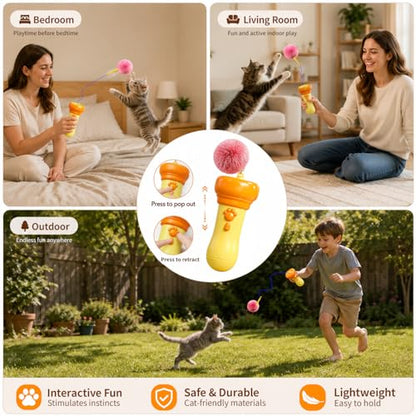Automatic Cat Teaser Launcher, Cat Balls Fetch Toy with Retractable Rope and Fuzzy Ball, Interactive Cat Toys for Indoor Cats Enrichment Toy((Suggest Horizontal Catapult.batterie not Included)