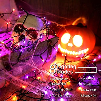Tcamp 105FT 300 LED Orange Purple Halloween Lights Remote Timer Memory