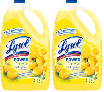 Lysol Power & Fresh Multi-Surface Cleaner, Pourable Disinfecting All-Purpose Cleaner for Floor & Hard Surfaces, Cuts Grease & Grime, Lemon & Sunflower Scent, 4.26 L (Pack of 2)