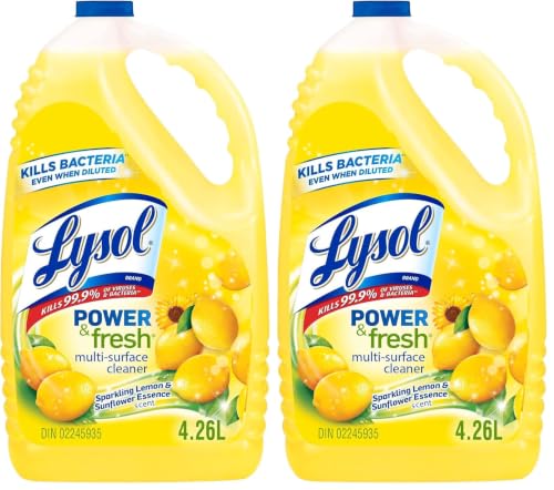Lysol Power & Fresh Multi-Surface Cleaner, Pourable Disinfecting All-Purpose Cleaner for Floor & Hard Surfaces, Cuts Grease & Grime, Lemon & Sunflower Scent, 4.26 L (Pack of 2)