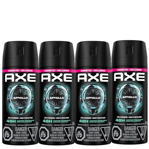 AXE Apollo Deodorant Body Spray Cedarwood 48H Protection, 113g, 4-Pack