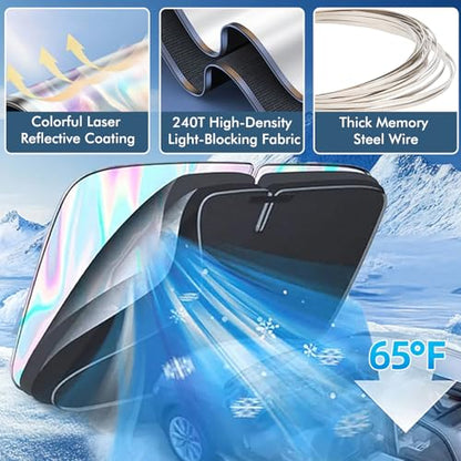 RECCI 240T Laser Reflective Windshield Sun Shade, Heat & UV Protection