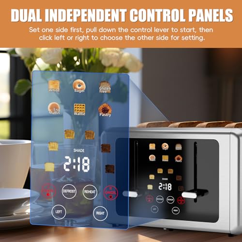 WHALL Smart Touch Screen Toaster 4 Slice with Wide Slots,6 Browning