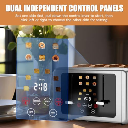 WHALL Smart Touch Screen Toaster 4 Slice with Wide Slots,6 Browning