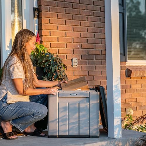 LIFETIME 25 Gallon Outdoor Storage Cube, Deckbox, Brown lid, Storage Box for Gardening Tools, Pool Supplies, Patio Furniture & More