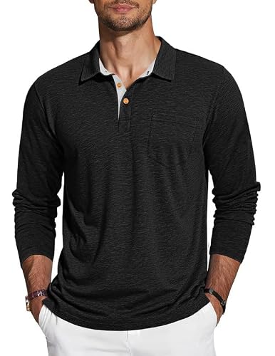 TARAINYA Men's Polo Shirts Cotton Long Sleeve Casual Golf Tees with Pocket