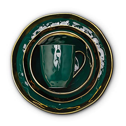 Stone Lain Gold Halo Porcelain Dinnerware Set, Service for 4, Green